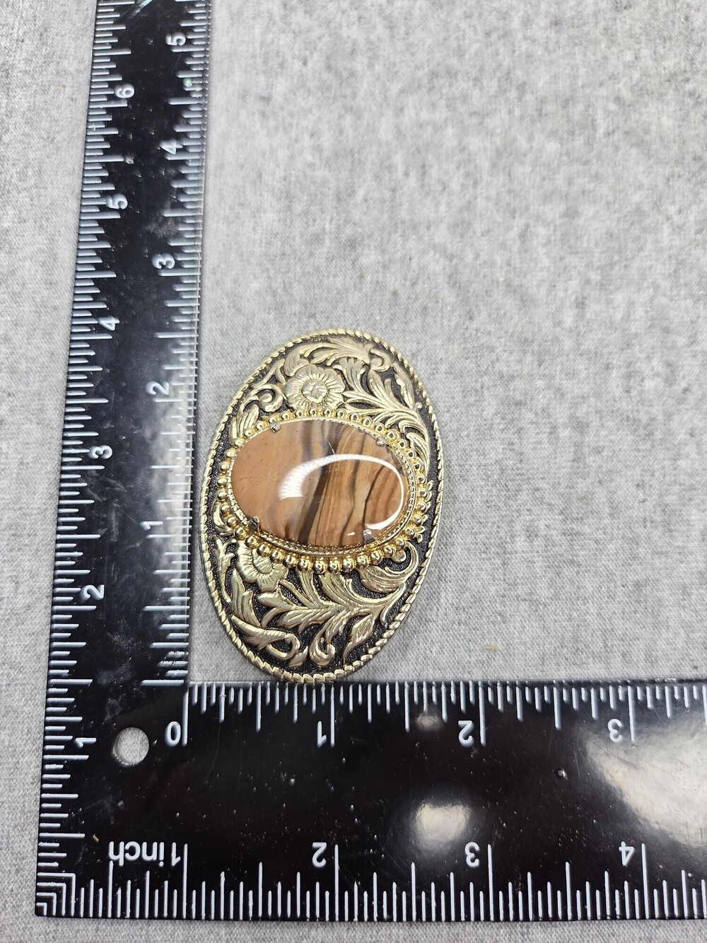 Vintage Jasper Agate Stone Belt Buckle Silver Gold Tone Western Oval Womens - Picture 7 of 9